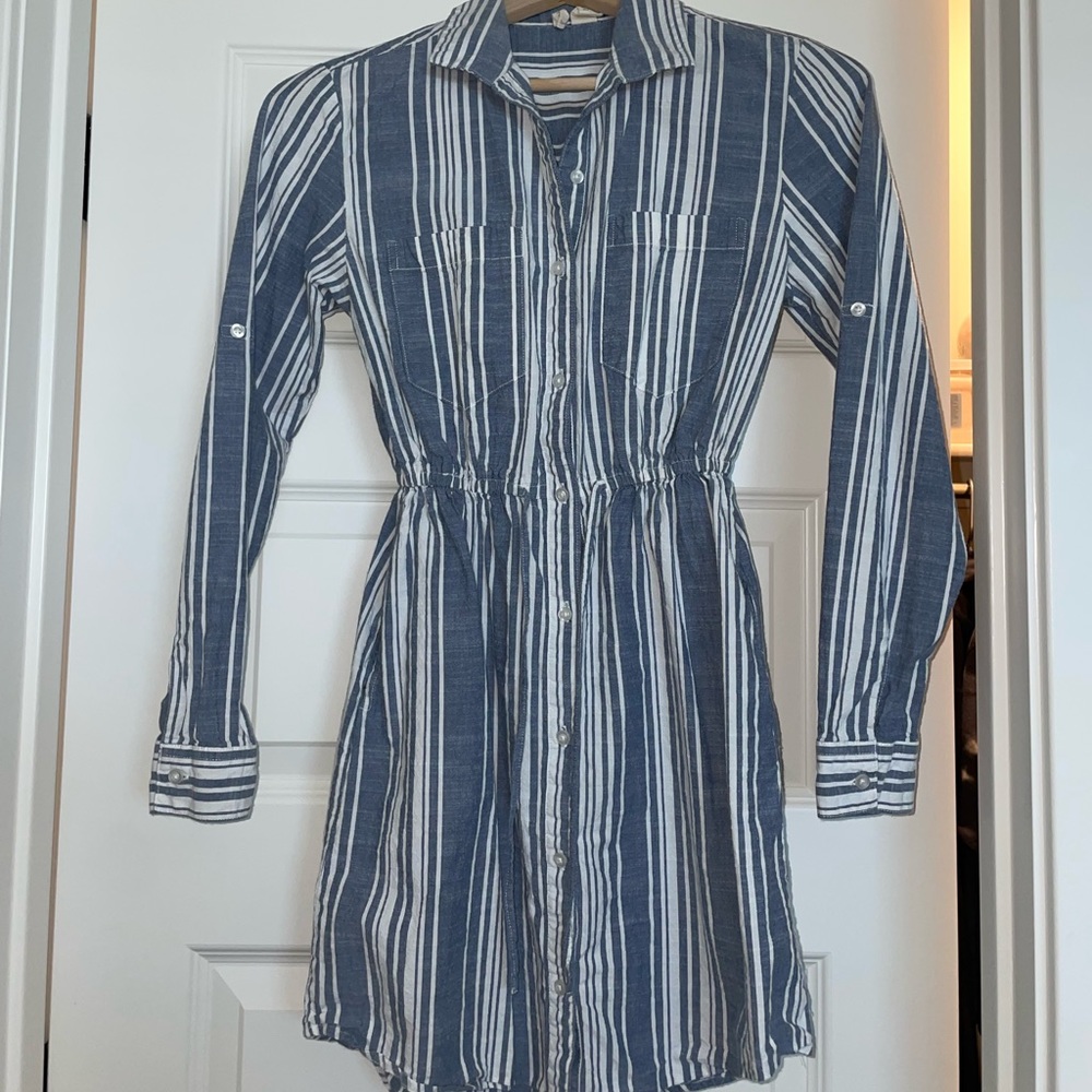 Blue and white striped dress